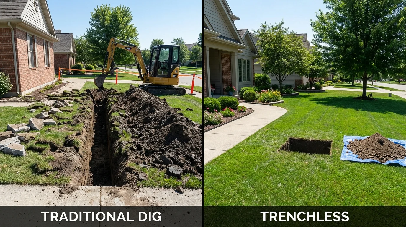 Trenchless sewer repair with minimal yard damage versus traditional excavation in Guin, AL